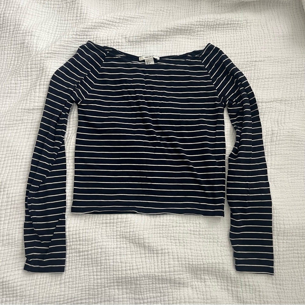Forever 21 Navy and White Striped Long Sleeve Tee